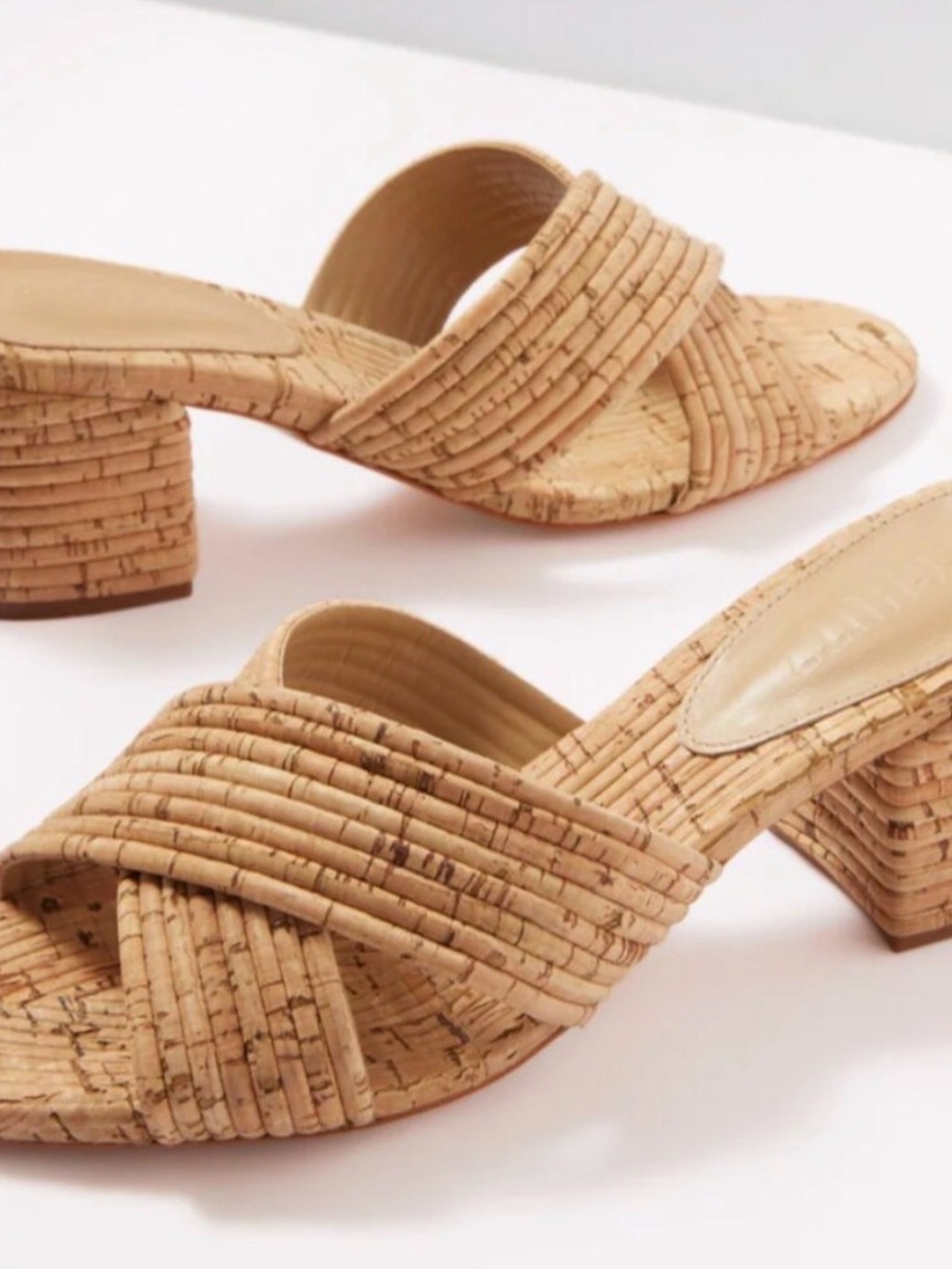SCHUTZ Natural Cork Woven Block Heel Latifah Mules